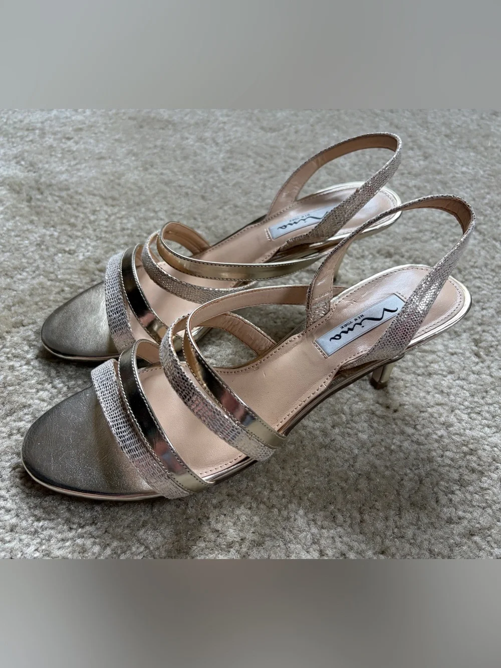 Nina Gd Metallic Strappy Slingback Kitten Heels